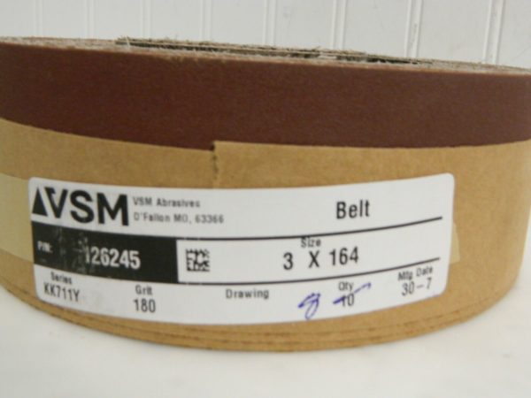 VSM A/O Abrasive Belt Series KK711Y 3"X164" 180 Grit Qty 8 126245