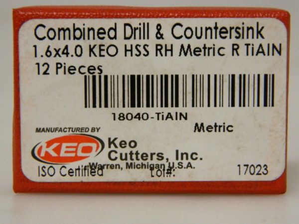 Keo HSS Combo Drill & Countersink Metric Radius Cut 60° Incl Angle Qty 12 18040