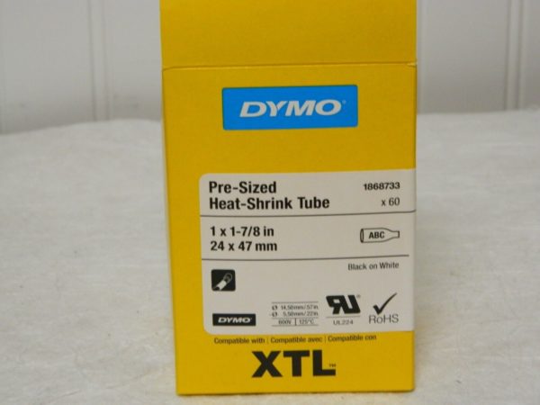 Dymo Polyolefin Pre-Sized Heat-Shrnk Tube Labels BLK/WHT 1x1-7/8" 1868733