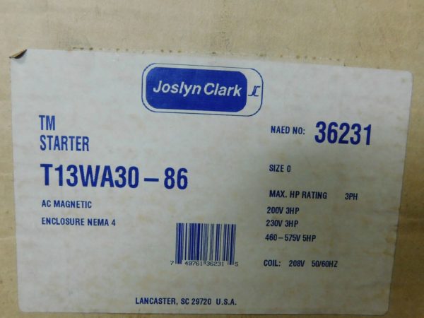 Joslyn Clark NEMA Motor Starters Amperage: 18 NEMA Size: 0 T13WA30-86