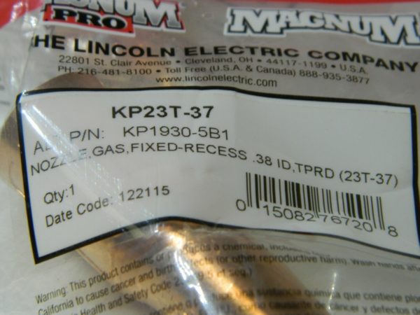 Lincoln Elec MIG Welder Gas Nozzle (Tapered) Air Cooled 250 Amps Qty 2 KP23T-37