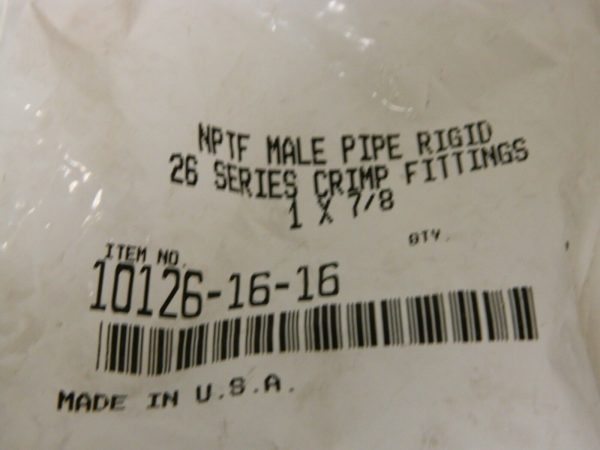 Parker 1 x 7/8 Male NPTF Male Pipe Rigid 26 Series Fitting Qty 10 10126-16-16