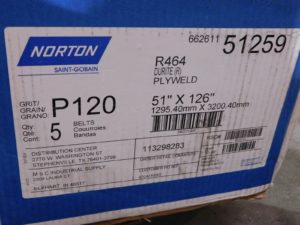 Norton 51" x 126", P120 Grit, R464 Durite Plyweld Abrasive Belt - Lot of 5