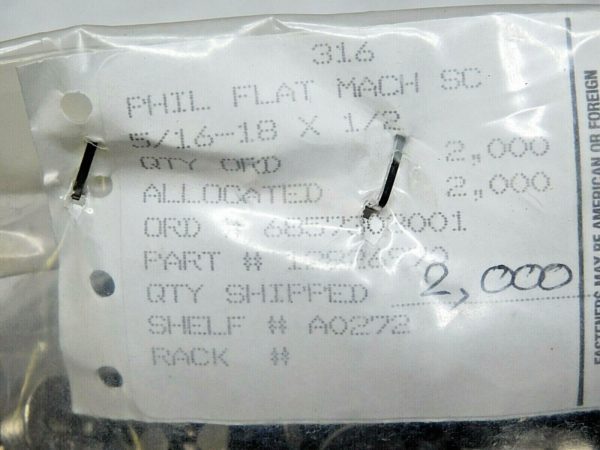Pack of 2000 Phillips Flat Head Machine Screws SS 5/16-18 x 1/2" 12826970
