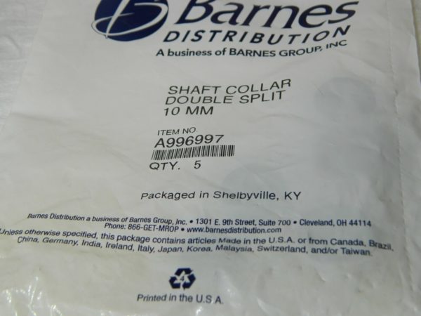 Barnes Two Piece Shaft Collar 10mm Bore Steel 1" OD Qty 5 BDA996997