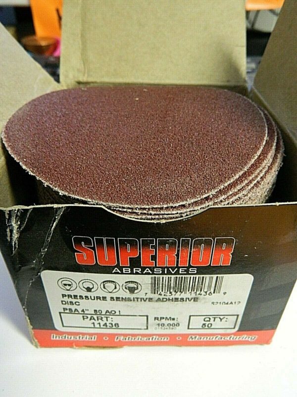 Superior Abrasives 4" Diam, 80 Grit AO Adhesive PSA Disc QTY 50 11436