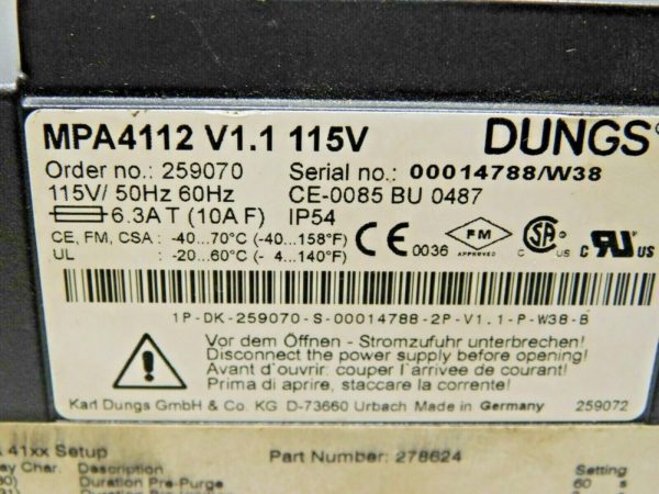 Dungs Automatic Burner Control w/2 Connectors MPA4112 V1.1 115V 259070