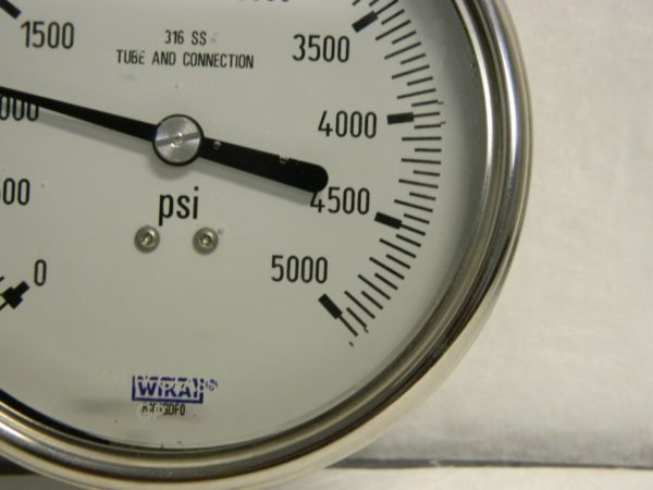 Wika 4" Dial, 1/4 Thread, 0-5,000 Scale Range, Pressure Gauge