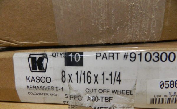 Kasco 8" x 1/16" x 1-1/4″ Hole 60 G Aluminum Oxide Cutoff Wheel Box of 10 910300