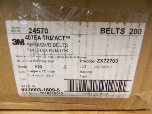 3M Trizact Cloth Belt 407EA A20 1" x 72" Film-lok Full-flex Qty 200 7010515313