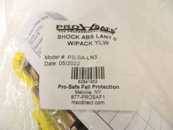 Pro-Safe 6' L 350 Lb Cap 1 Leg Locking Snap Hook Harness Shock Absorbing Lanyard