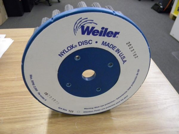 Weiler Nylox Disc Brush 8" Diam 120 Grit 1-1/2" Trim Length 2000 RPM Max. 97744