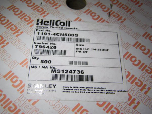Heli-Coil 1/4"-28 UNF 1/2" Free Running Helical Insert 1191-4CN500S