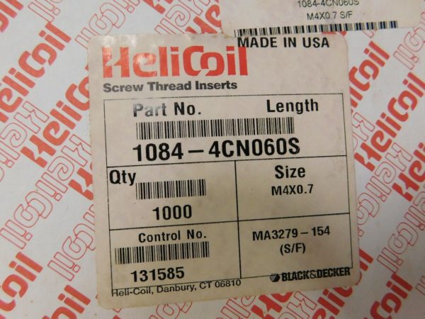 Heli-Coil M4x0.70 Metric Coarse 6mm OAL Free Running Helical Insert 1084-4CN060S