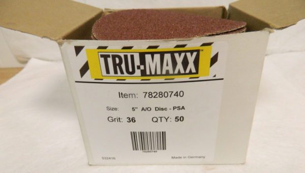 Tru-Maxx 5″ Diam 36 Grit Aluminum Oxide Adhesive PSA Disc Qty 50 78280740