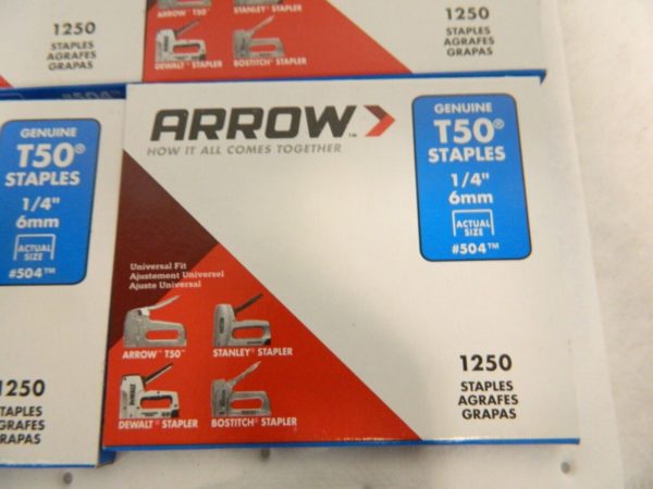 Arrow Genuine T50 Staples 1/4" 6 mm Qty 6 Boxes 7500 Staples #504