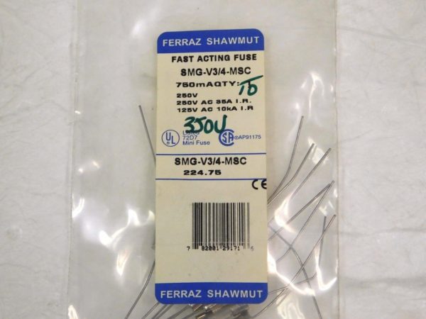 Ferraz Shawmut Fast Acting Mini Glass Fuse 350V 0.75A 10PK Lot of 9 #SMG-V3/4