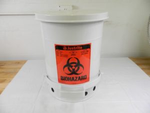 Justrite Biohazard Waste Can,6 gallon,Foot-Operated Self-Closing Cover 05910