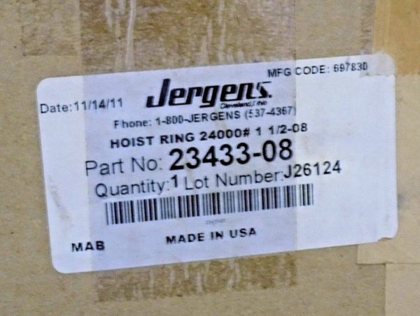 Jergens Center-Pull Standard U-Bar 1-1/2"-8 X 24000 Lbs Capacity 23433-08