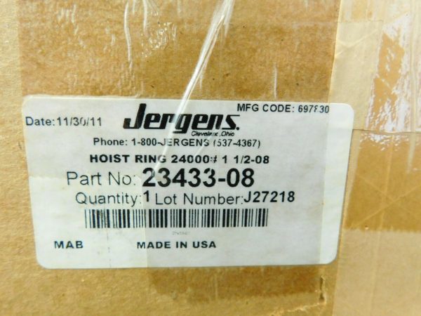 Jergens Center Pull Hoist Ring 1-1/2"-8 Thread Size 24000 Lb Load Cap 23433-08