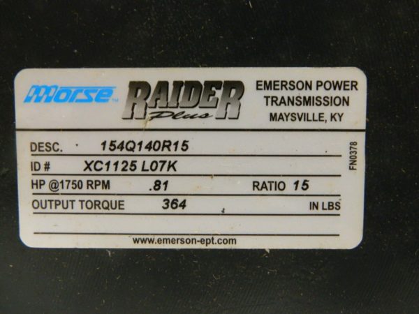 Morse Raider C-Face Worm Gear Reducer 15:1 Ratio Right Output 154Q140R15