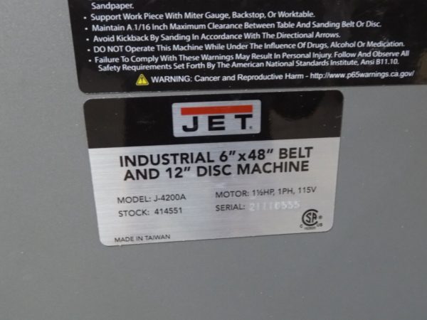 Jet Combination Sander 48" x 6" Belt / 12" Disc 1.5 HP 115v J-4200A Damaged