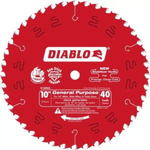 DIABLO 10″ Diam, 5/8″ Arbor Hole Diam, 40 Tooth Wet & Dry Cut Saw Blade D1040X