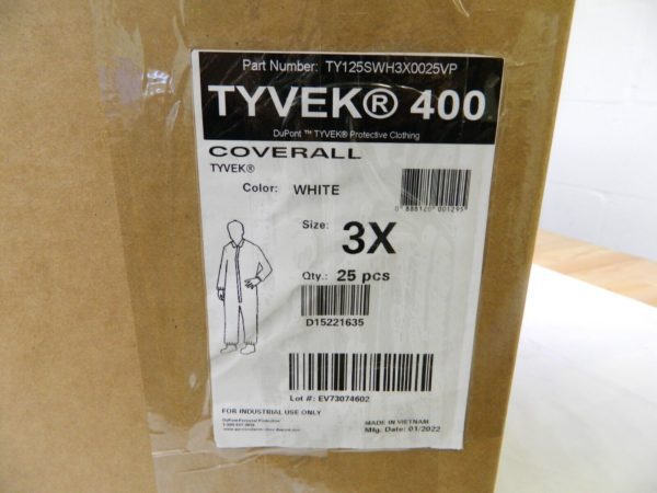 DUPONT Disposable Coveralls 3XL, 1.2 oz, Zipper Closure Qty 25 TY125SWH3X0025V