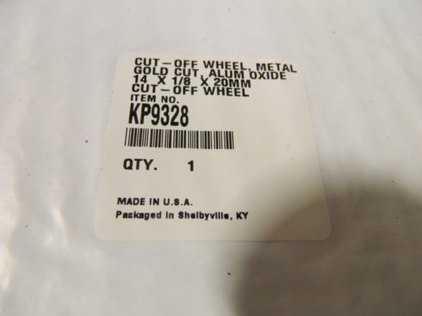 Cut-Off Wheel: Type 1, 14″ Dia, 1/8″ Thick, Aluminum Oxide Qty 5 KP9328