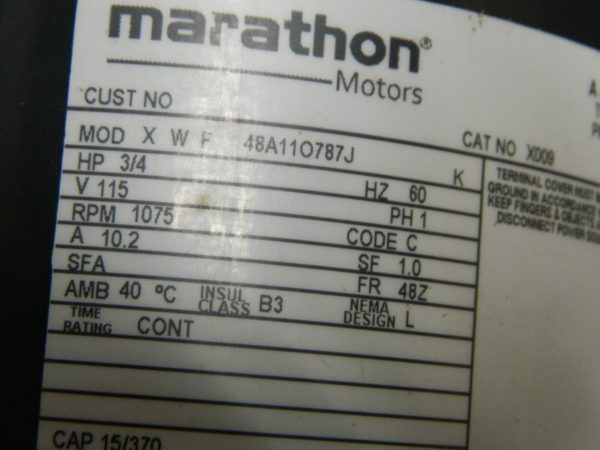 Marathon 3/4 hp OAO Enclosure Single Phase Permanent Split Capacitor (PSC) Motor