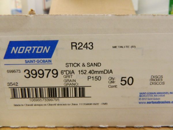 Norton R243 AO p150 Medium Grit 6" Cloth PSA Disc qty 50 39979
