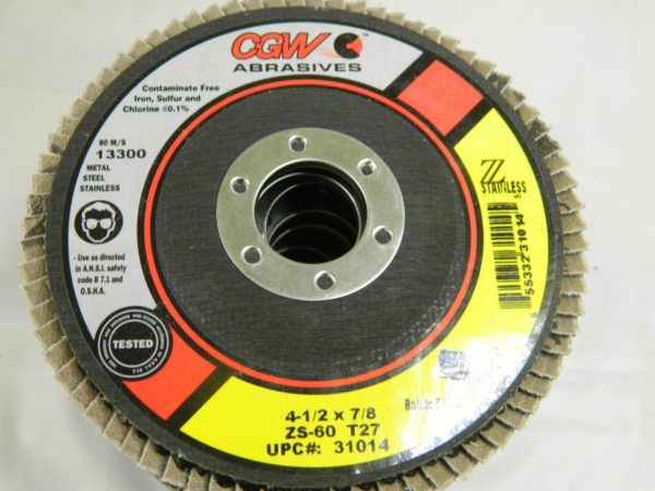 CGW Flap Disc: 7/8″ Hole, 60 Grit, Zirconia Alumina, Type 27 Qty 10 31014