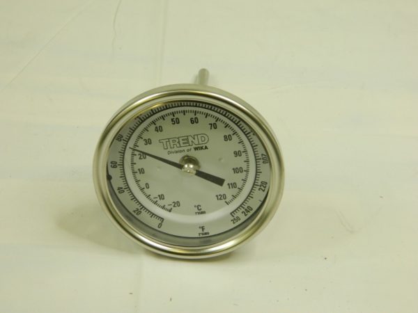 WIKA Bimetal Dial Thermometer: 0 to 250 ° F, 4″ Stem Length 52877149