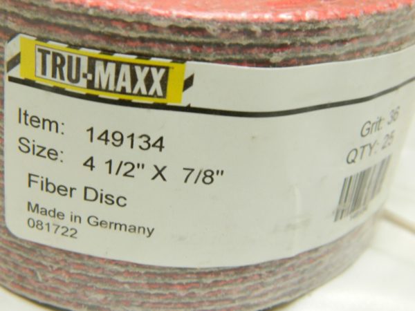 Tru-Maxx Fiber Disc 4-1/2" x 7/8" 36 Grit Qty 25 149134