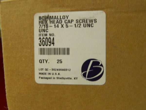 Bowmalloy Hex Head Cap Screws 7/16-14" Thread 5-1/2" L. Under Head 25 Pack 36094