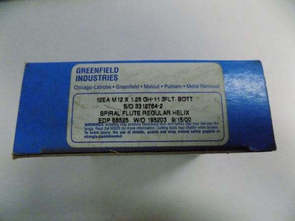 Greenfield Industries 65525 M12 X 1.25" Gh-11 3Fl Bottom Taps, Qty. 12 USA
