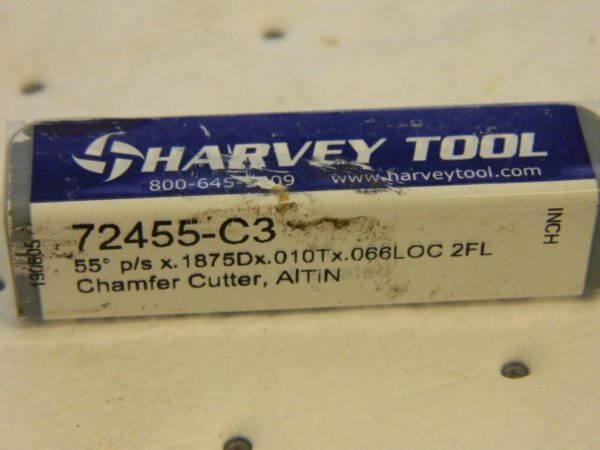 HARVEY TOOL Chamfer Mill: 3/16″ Dia, 2 Flutes, Solid Carbide 72455-C3