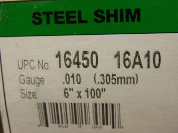 Shim Stock qty 2 : 0.01'' Thick, 100'' Long 1010 Low Carbon Steel 16450