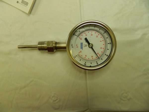 WIKA Bimetal Dial Thermometer: -40 to 120 ° F, 2-1/2″ Stem Length 31025A002G4