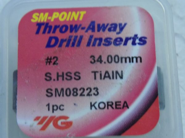 YG-1 Throw-Away Drilling Insert 34mm TiAlN HSS SM Point #SM08223