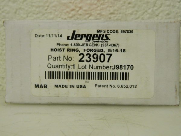 Jergens Forged Center Pull Hoist Ring 800 Lbs. Load Cap 5/16-18 23907