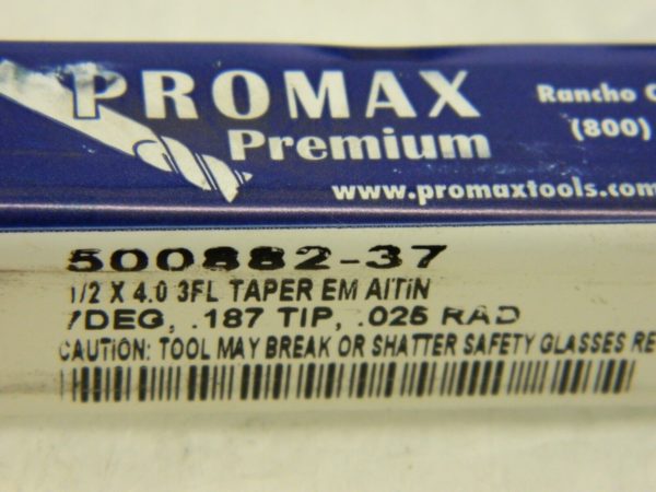 PROMAX7°per Side 3/16″ SmallEnd Diam3 fl Solid Carbide Square End mill 500882-37