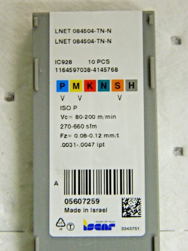Iscar Carbide Milling Inserts LNET084504-TN-N Grade IC928 Qty 10 5607259