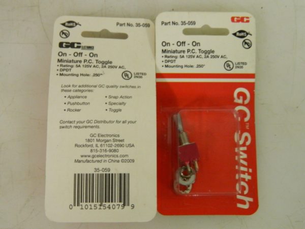 GC Miniature Toggle Switch 2 Pack GC/Waldom DPDT On-Off-On Sequence 35-059