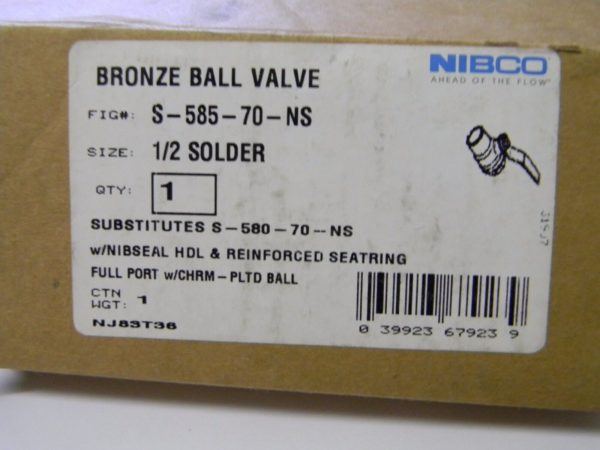 Nibco Two-piece Bronze Ball Valve 1/2" Solder S-585-70-NS