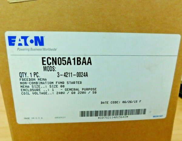 Eaton Non-Reversing Enclosed Enclosure NEMA Motor Starter 240VAC 9A ECN05A1BAA