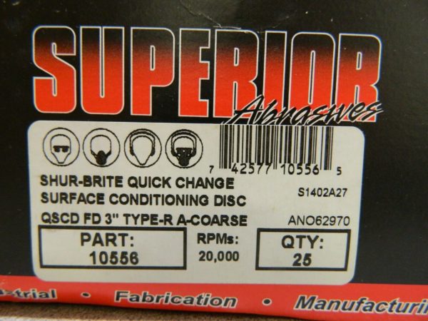 Superior Abrasives Aluminum Oxide Quick Change Disc 25 Pack 3" Disc Diam 10556