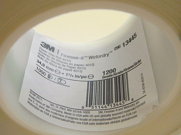 3M Sanding Disc Roll Wet/Dry 1200 Grit 1-3/8" Dia Silicon Carbide Qty 1000 13445
