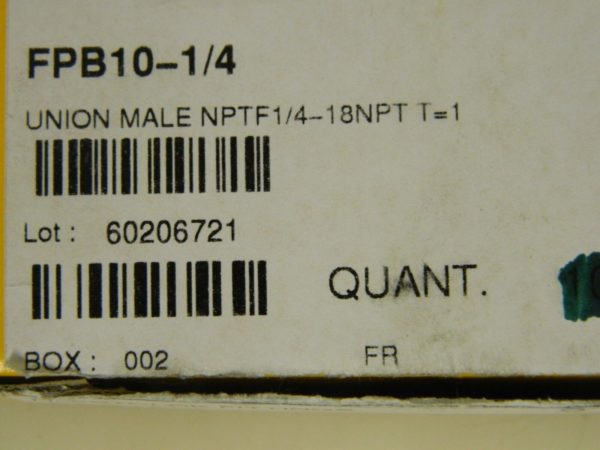 Parker Prestolok Adapter 10mm Tube X 1/4 NPTF Male QTY 5 FPB10-1/4