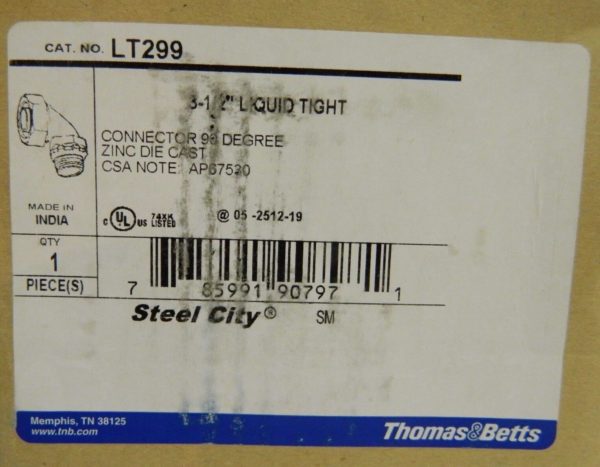 Thomas & Betts Angled Compression FMC Liquid Tight Connector 3-1/2" LT299